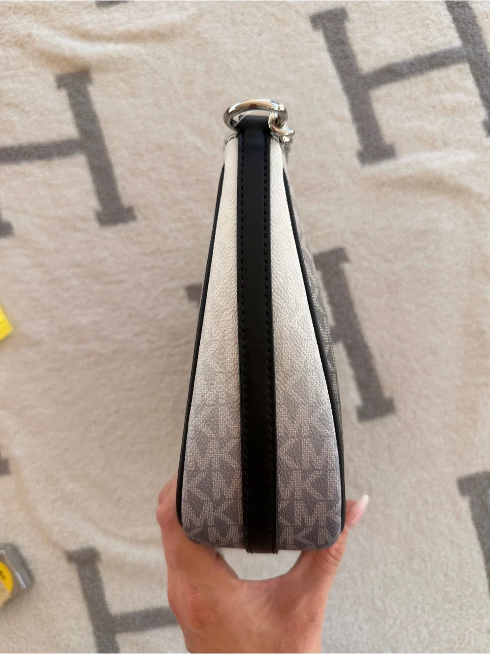 MICHAEL KORS Black to Gray Ombre Logo Shoulder Bag with Silver Chain